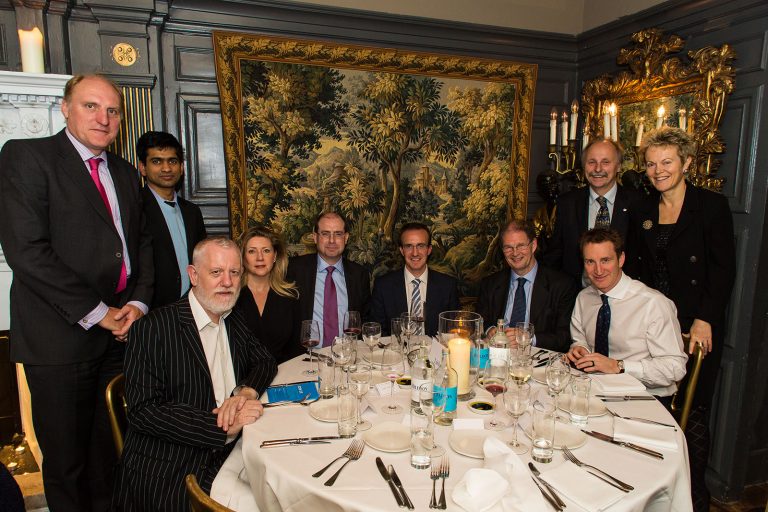 corporate event dinner table shot group photo