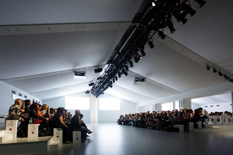 London Fashion Week catwalk audience waiting for show