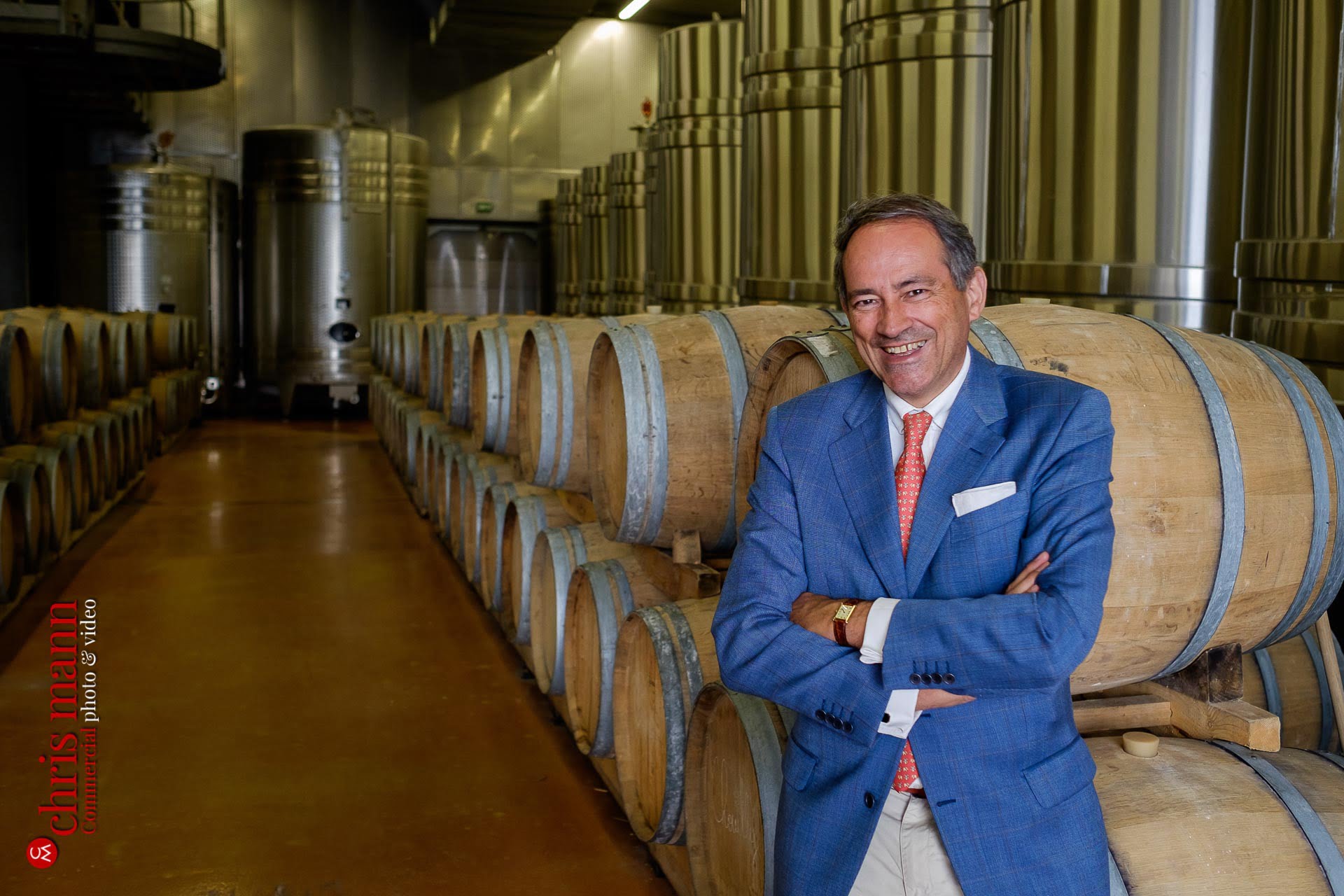 Bruno Paillard with barrels of champagne Reims Picardy France