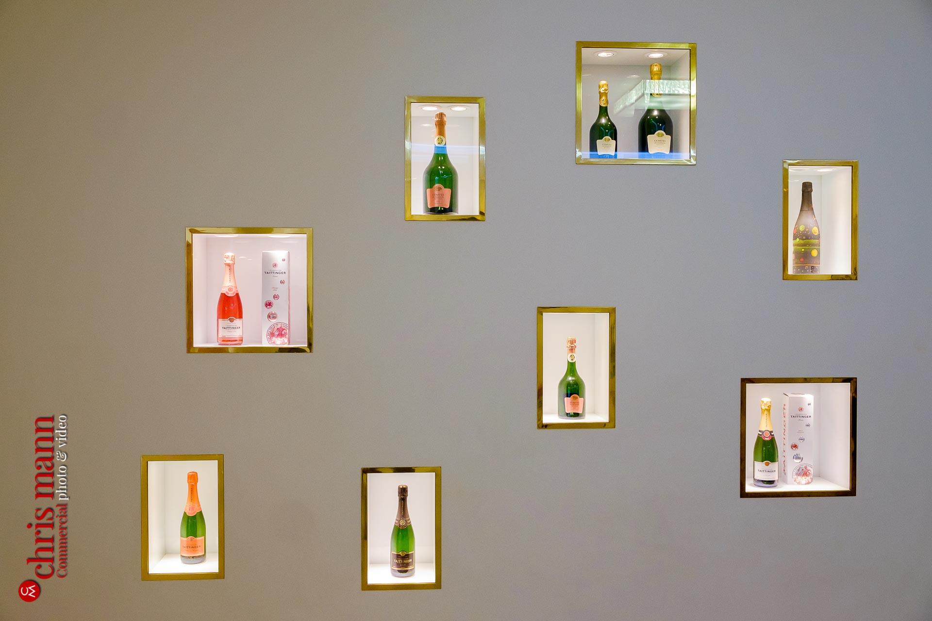 Display of Taittinger champagne bottles