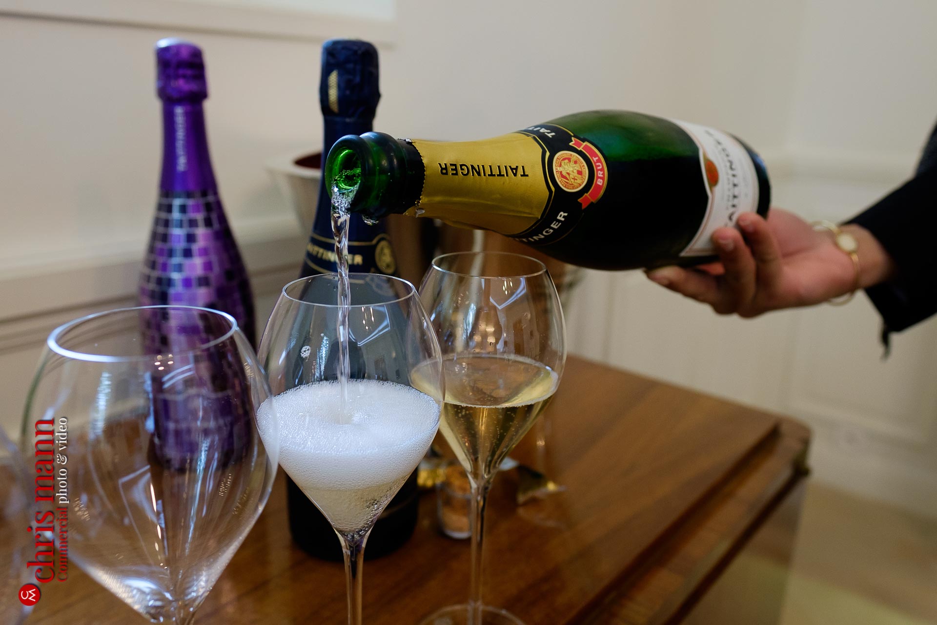 Taittinger champagne being poured into a glass