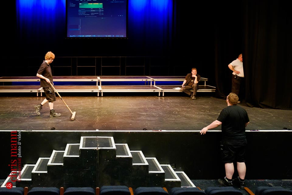 stage staff prepare for Choiroke 2017 concert | Harlequin Redhill
