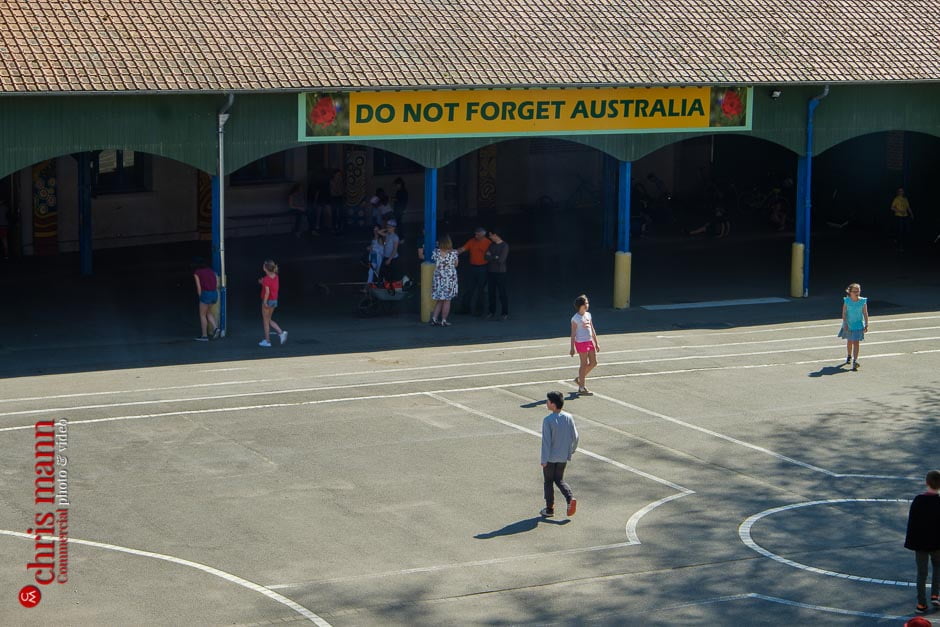 Above the school playground the banner reminds pupils of the debt they owe to the Australians who died fighting to liberate France in the vicinity in 1914-18.