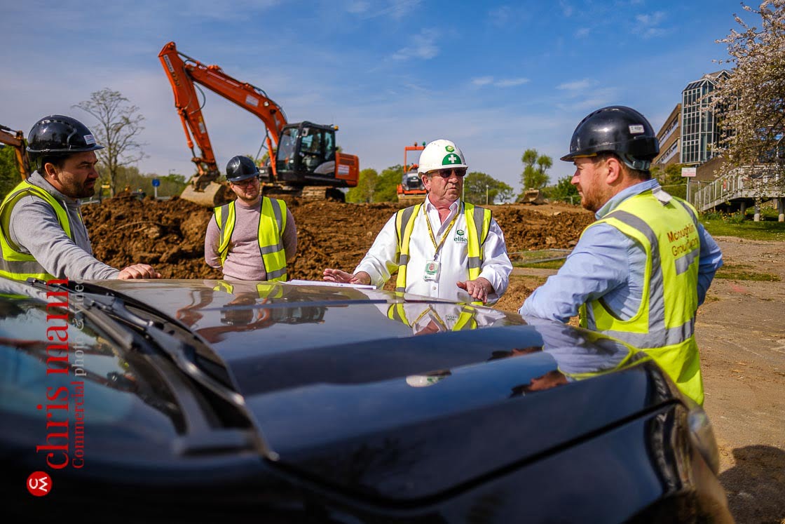 Elite Systems GB team and contractors discuss the Royal Surrey Hospital ward construction project